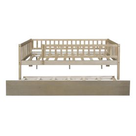 Wood Full Size Daybed With Trundle And Fence Guardrails