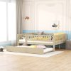 Wood Full Size Daybed With Trundle And Fence Guardrails