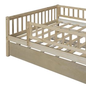 Wood Full Size Daybed With Trundle And Fence Guardrails