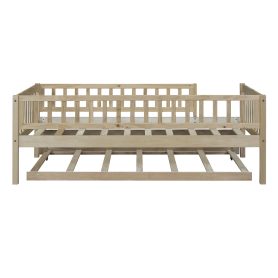 Wood Twin Size Daybed With Trundle And Fence Guardrails