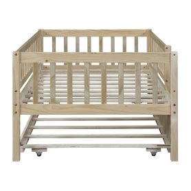Wood Twin Size Daybed With Trundle And Fence Guardrails