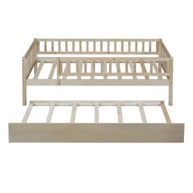 Wood Twin Size Daybed With Trundle And Fence Guardrails
