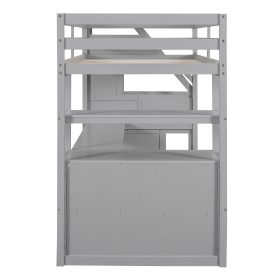 Twin Size Loft Bed With Desk And Shelves, Two Built-in Drawers, Storage Staircase