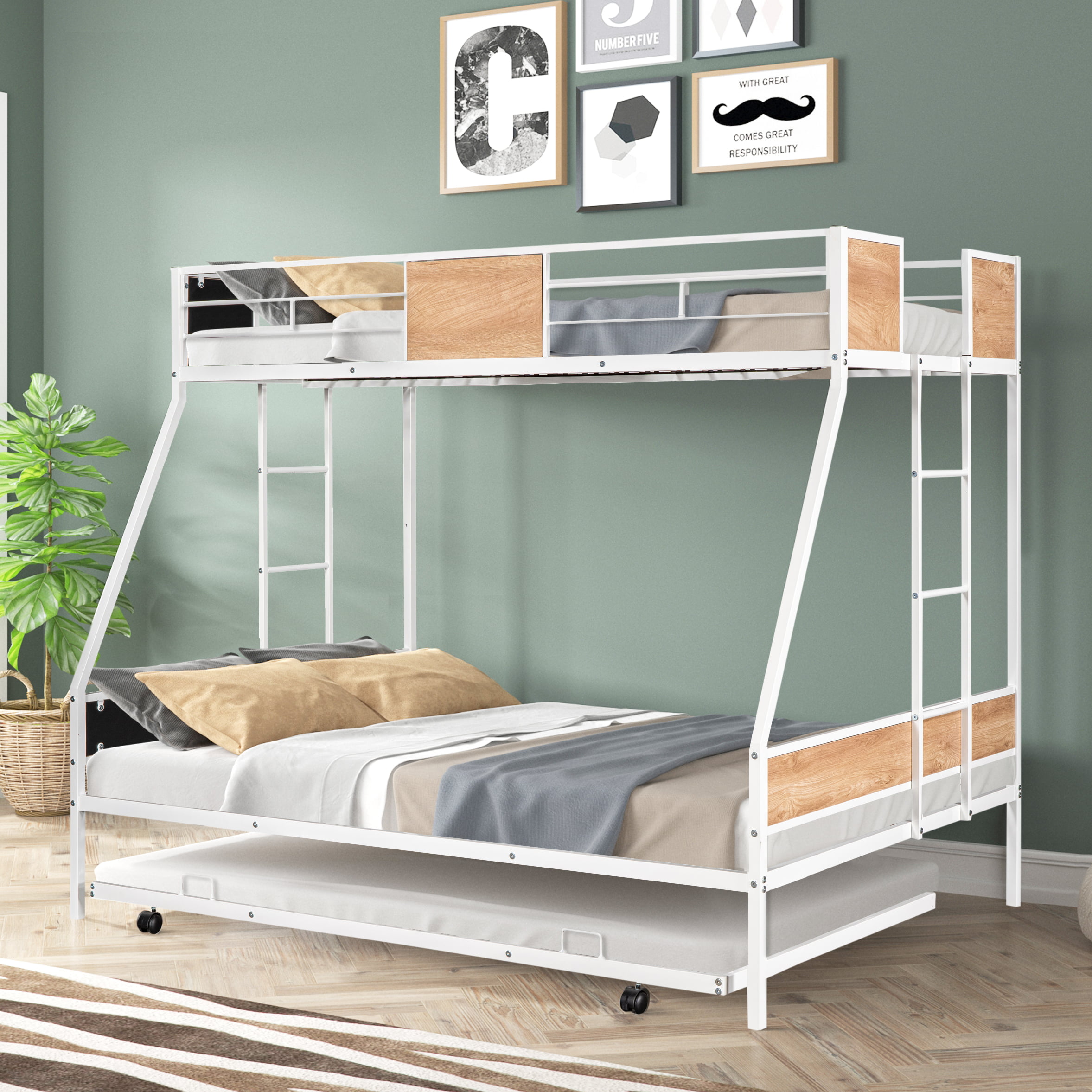 Metal Twin Over Full Bunk Bed With Trundle