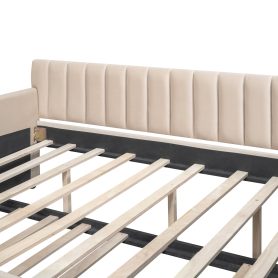 Full Size Upholstered Daybed With Trundle And Wood Slat Support