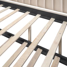 Full Size Upholstered Daybed With Trundle And Wood Slat Support