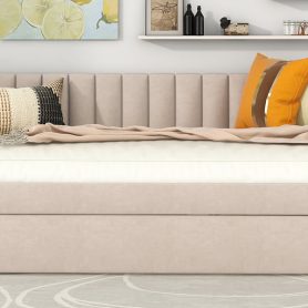 Full Size Upholstered Daybed With Trundle And Wood Slat Support