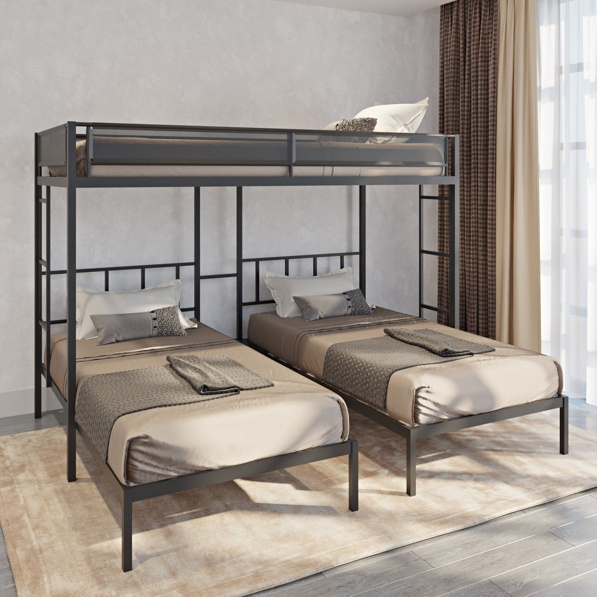 Metal Triple Twin Bunk Bed For Kids