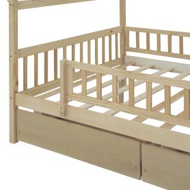 Wooden Full Size House Bed With Two Drawers
