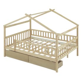 Wooden Full Size House Bed With Two Drawers