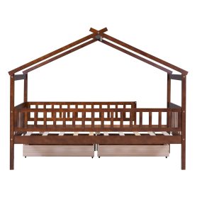 Wooden Twin Size House Bed With Two Drawers