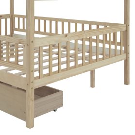 Wooden Full Size House Bed With Two Drawers