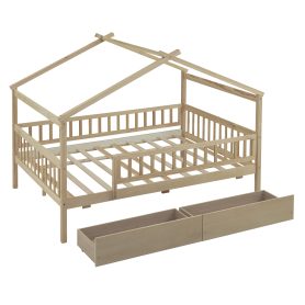 Wooden Full Size House Bed With Two Drawers