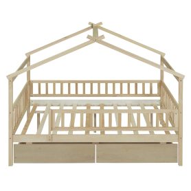 Wooden Full Size House Bed With Two Drawers