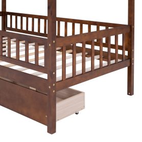 Wooden Twin Size House Bed With Two Drawers