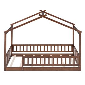 Wooden Twin Size House Bed Frame With Fence