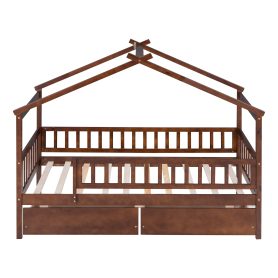 Wooden Twin Size House Bed With Two Drawers