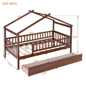 Wooden Twin Size House Bed With Two Drawers