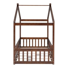 Wooden Twin Size House Bed Frame With Fence