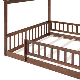 Wooden Full Size House Bed Frame With Fence