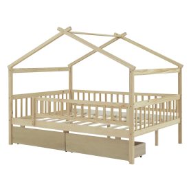 Wooden Full Size House Bed With Two Drawers