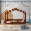 Wooden Twin Size House Bed Frame With Fence