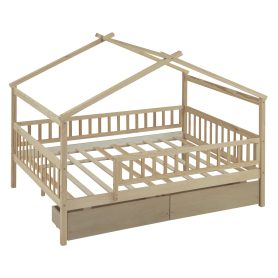 Wooden Full Size House Bed With Two Drawers