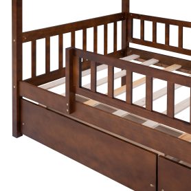 Wooden Twin Size House Bed With Two Drawers