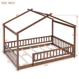 Wooden Full Size House Bed Frame With Fence