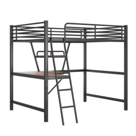 Metal & MDF Full Size Loft Bed With Desk And Shelf