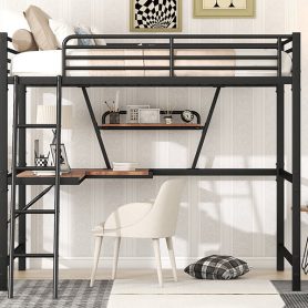 Metal & MDF Full Size Loft Bed With Desk And Shelf