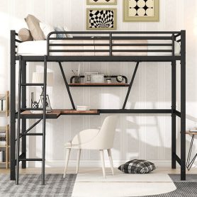 Metal & MDF Full Size Loft Bed With Desk And Shelf