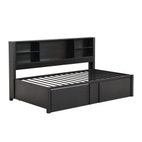 Twin Size Daybed with Twin Size Trundle, Storage Shelves and USB Ports