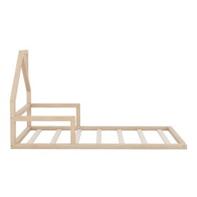 Wood Twin Size Floor Bed With House-Shaped Headboard