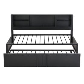 Twin Size Daybed with Twin Size Trundle, Storage Shelves and USB Ports
