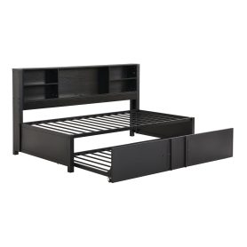 Twin Size Daybed with Twin Size Trundle, Storage Shelves and USB Ports