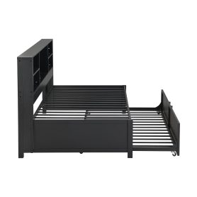 Twin Size Daybed with Twin Size Trundle, Storage Shelves and USB Ports
