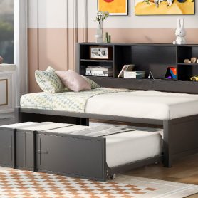 Twin Size Daybed with Twin Size Trundle, Storage Shelves and USB Ports