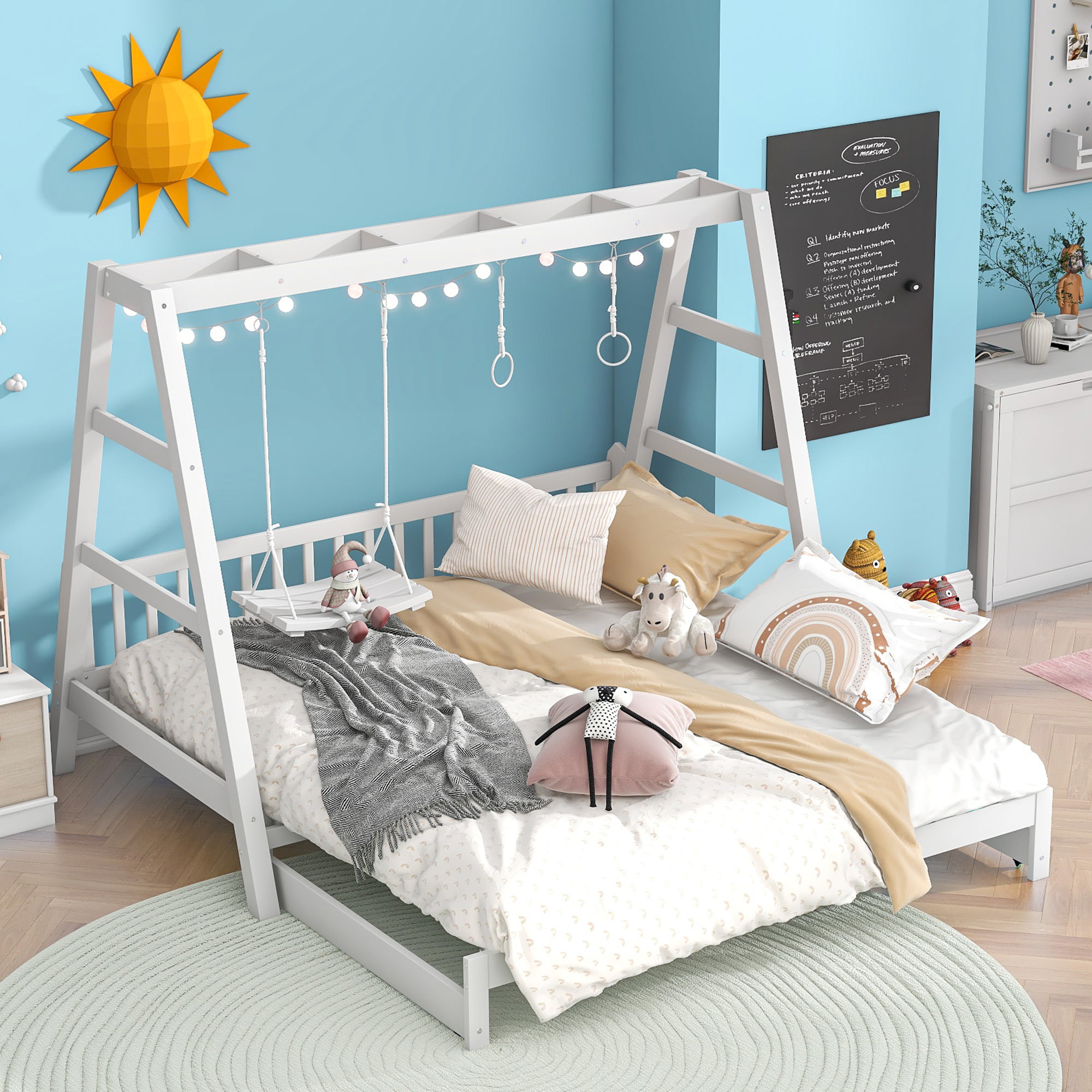 Extendable Twin Daybed with Swing and Ring Handles