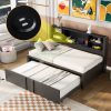 Twin Size Daybed with Twin Size Trundle, Storage Shelves and USB Ports