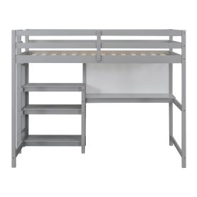 Wooden Twin Size Loft Bed With Shelves, Desk And Writing Board