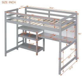 Wooden Twin Size Loft Bed With Shelves, Desk And Writing Board