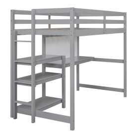 Wooden Twin Size Loft Bed With Shelves, Desk And Writing Board