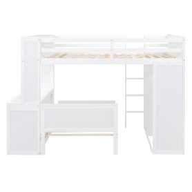 Full Size Loft Bed With A Twin Size Stand-Alone Bed, Shelves, Desk,and Wardrobe