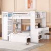 Full Size Loft Bed With A Twin Size Stand-Alone Bed, Shelves, Desk,and Wardrobe