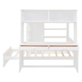 Full Size Loft Bed With A Twin Size Stand-Alone Bed, Shelves, Desk,and Wardrobe