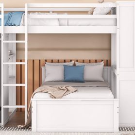 Full Size Loft Bed With A Twin Size Stand-Alone Bed, Shelves, Desk,and Wardrobe