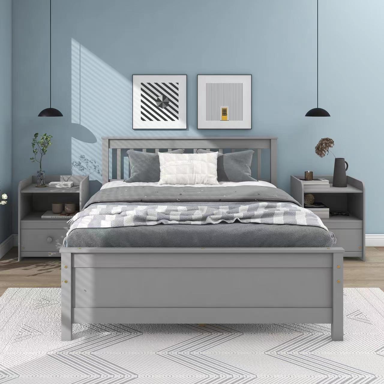 Full Size Platform Bed With Headboard, Footboard, And 2 Nightstands