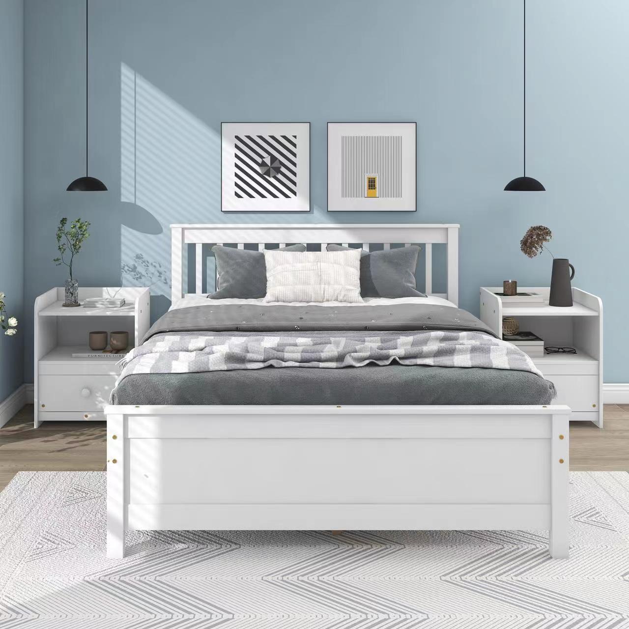 Full Size Platform Bed With Headboard, Footboard, And 2 Nightstands