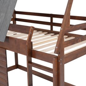 Wood Twin Size House Bunk Bed with Roof, Ladder and 2 Windows 37 Wood Twin Size House Bunk Bed with Roof, Ladder and 2 Windows